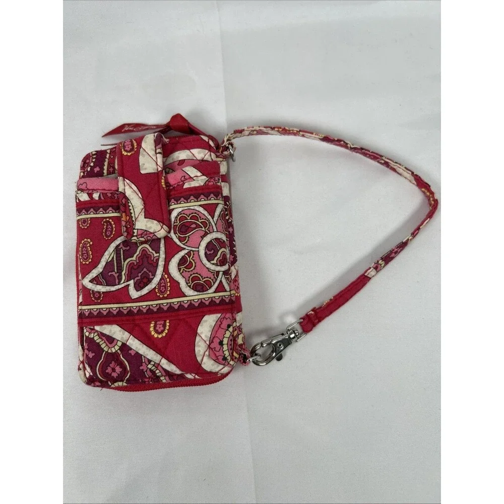 Vera Bradley Zip Around Wristlet Wallet Phone Red Rosy Posies Paisley 6